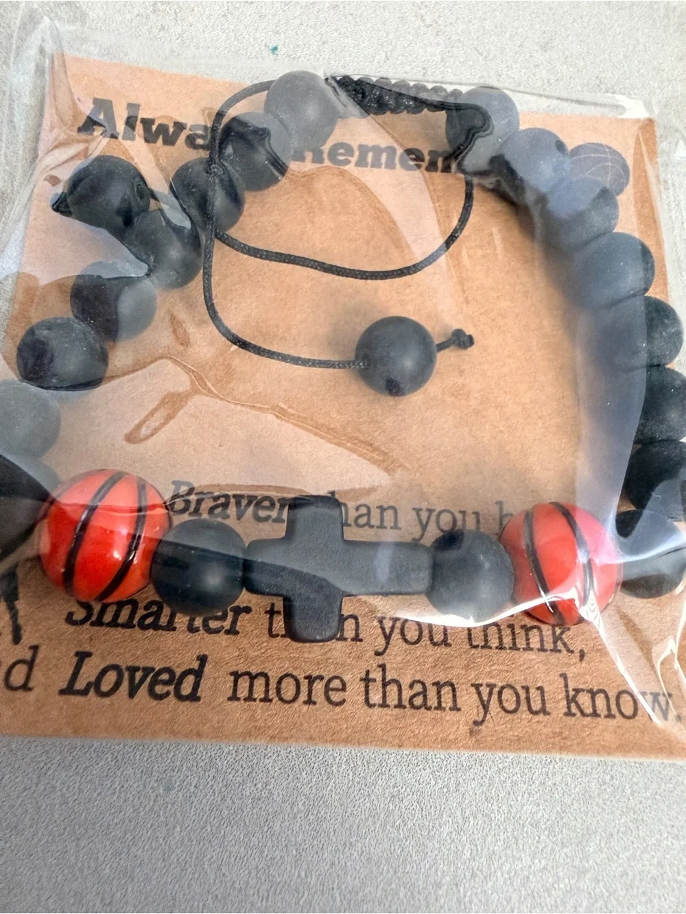 Set Of 7 Bracelets Black/Orange  Cross /Basketball - Great For Team Gift